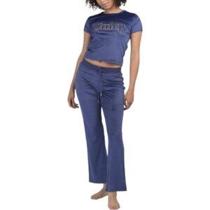 JUICY COUTURE Velvet Fleece Lounge Fitted Tee And Pants Set With Rhinestone Deta